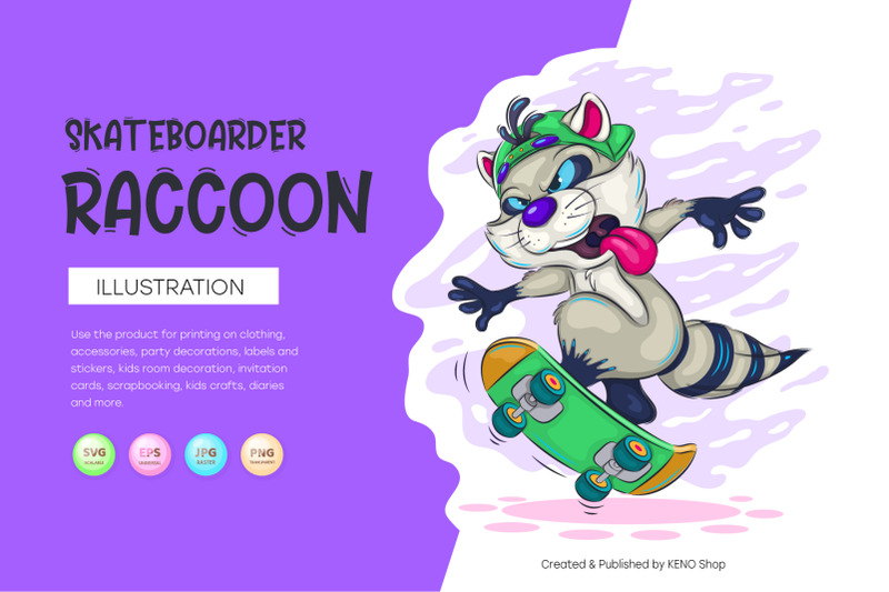 cartoon-raccoon-skateboarder