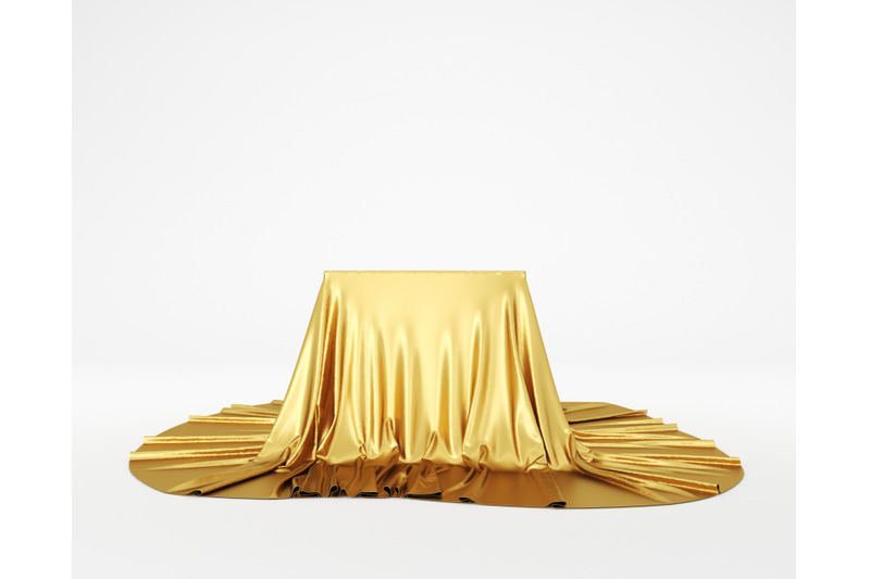 golden-silky-cloth-pedestal-podium-3d-rendering