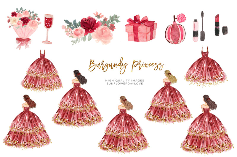 marsala-princess-clipart-wedding-princess-maroon-burgundy