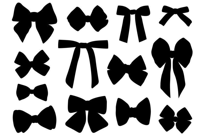 Bows silhouettes. Vector black ribbon bow graphic shapes, el