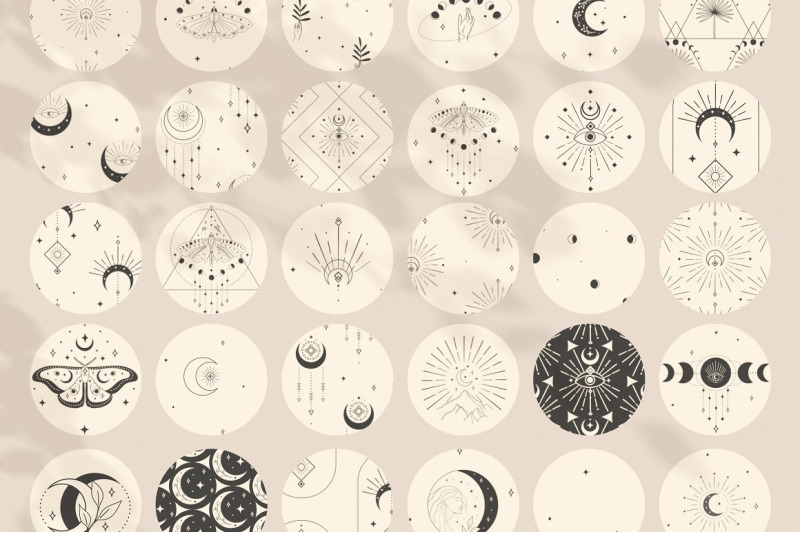 abstract-background-patterns-eyes-stars-moon-sunbursts-moth