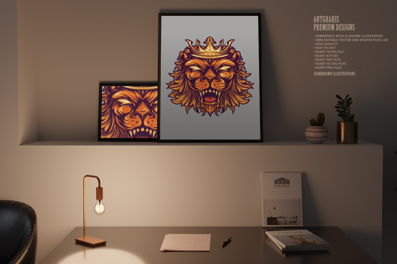 crown-tiger-head-ornaments-illustrations