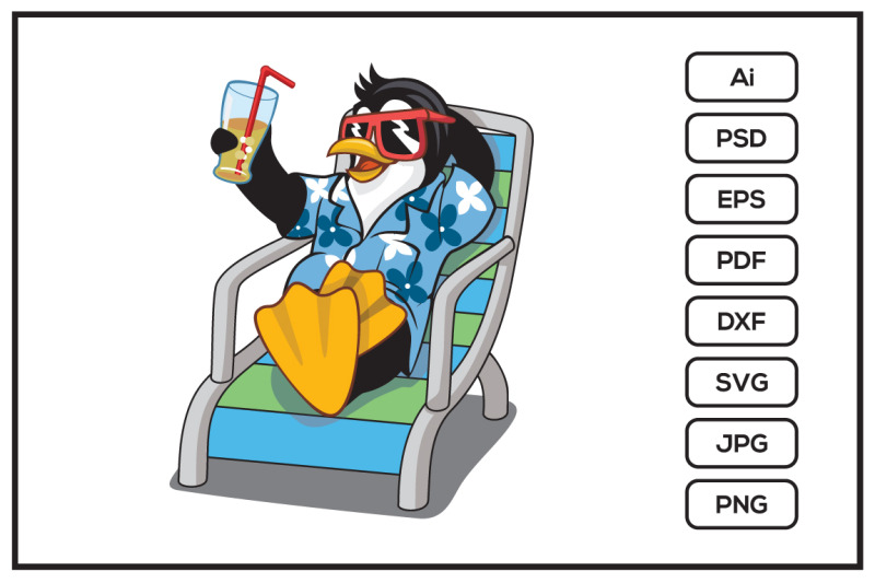 penguin-wearing-awaiian-shirt-sunglasses-and-sipping-a-drink-on-a-lou