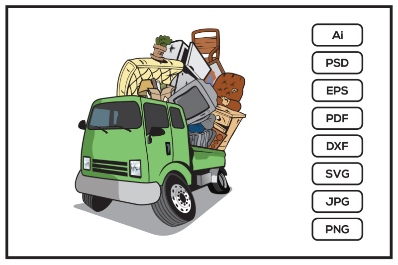 cartoon-pickup-truck-loaded-full-of-household-junk-design-illustration