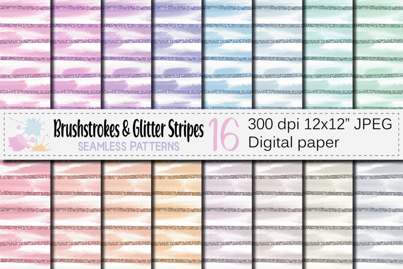 pastel-brush-strokes-and-glitter-stripes-seamless-patterns