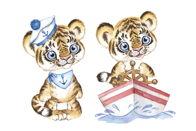 sailor-tiger-cub-watercolor-clipart-marine-clipart-baby-boy