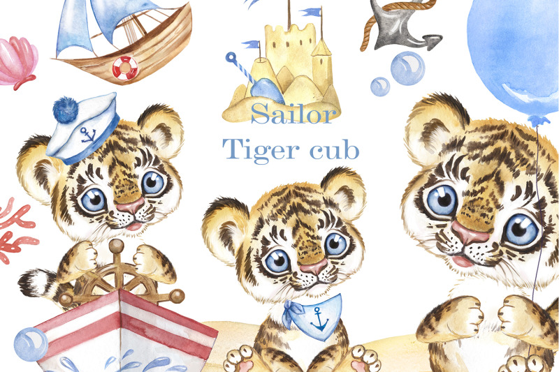 sailor-tiger-cub-watercolor-clipart-marine-clipart-baby-boy