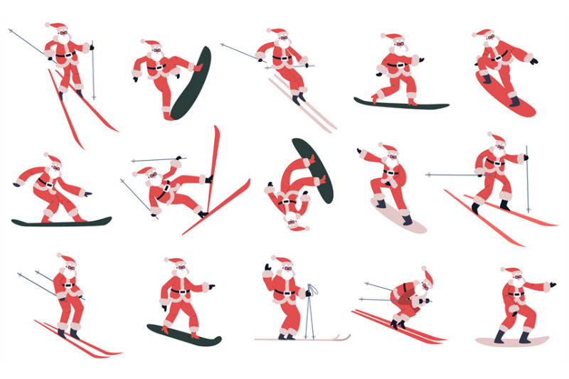 snowboarding-santa-claus-skiing-snowboarding-sliding-santa-mascots