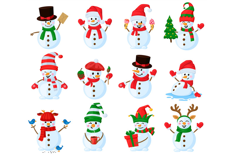 cute-christmas-snowmen-cartoon-winter-holidays-outdoor-snowman