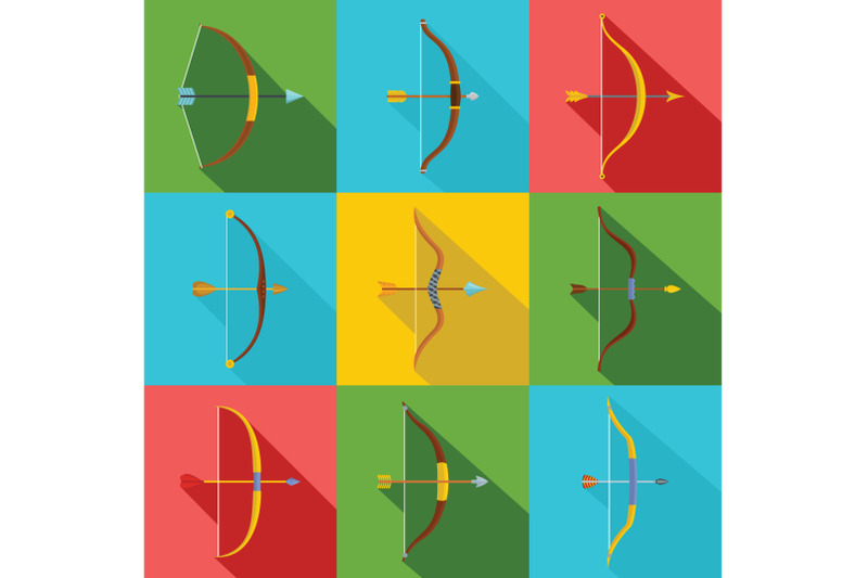 bow-arrow-weapon-icons-set-flat-style