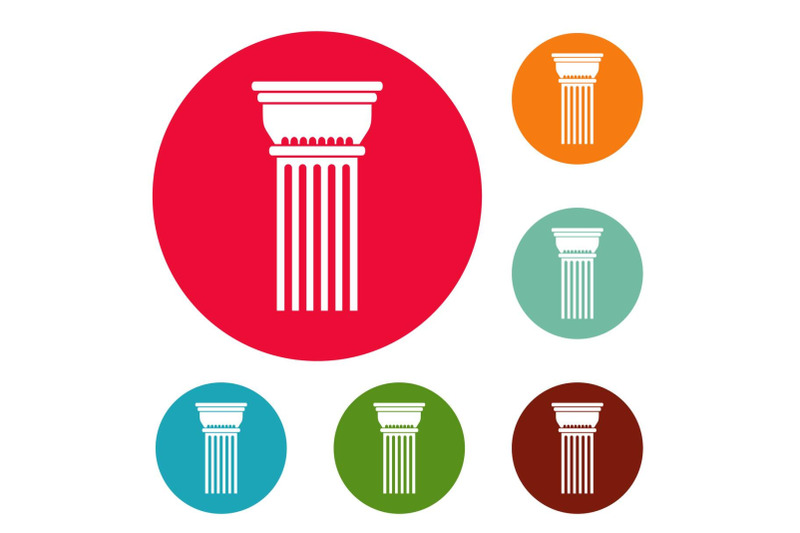 building-column-icons-circle-set-vector