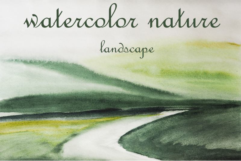 watercolor-nature-and-landscape-with-road-and-mountain-abstract-hiils