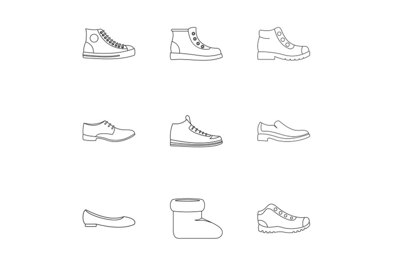 barefoot-person-icons-set-outline-style