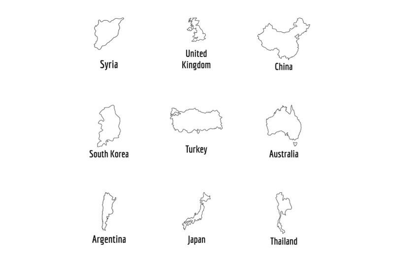 host-nation-icons-set-outline-style