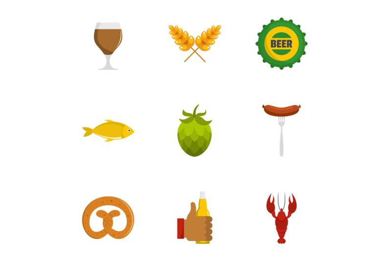 beer-snack-icons-set-flat-style