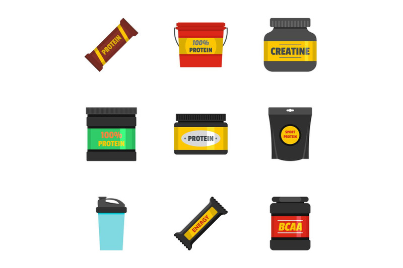 sport-supplement-icons-set-flat-style