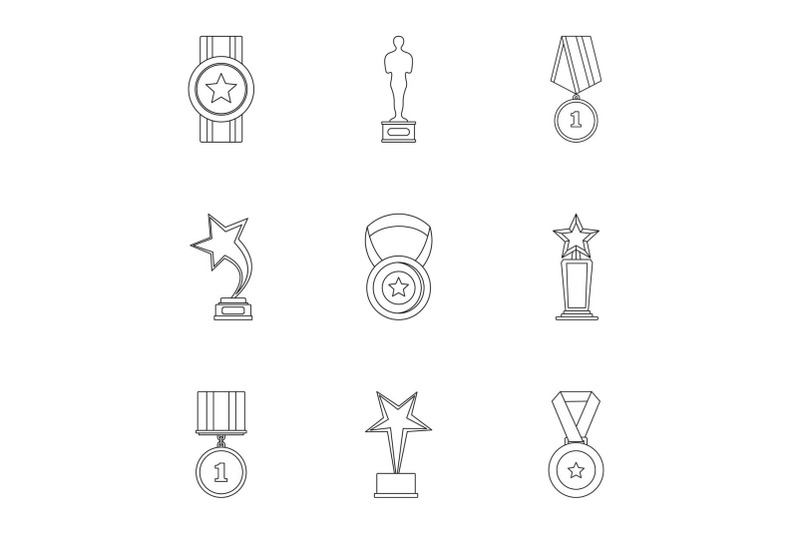 recompense-icons-set-outline-style
