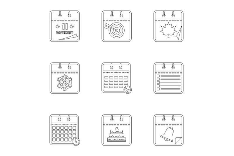 diary-icons-set-outline-style