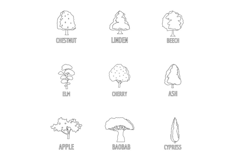 forest-management-icons-set-outline-style