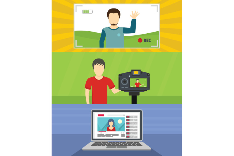 video-blog-channel-banner-concept-set-flat-style
