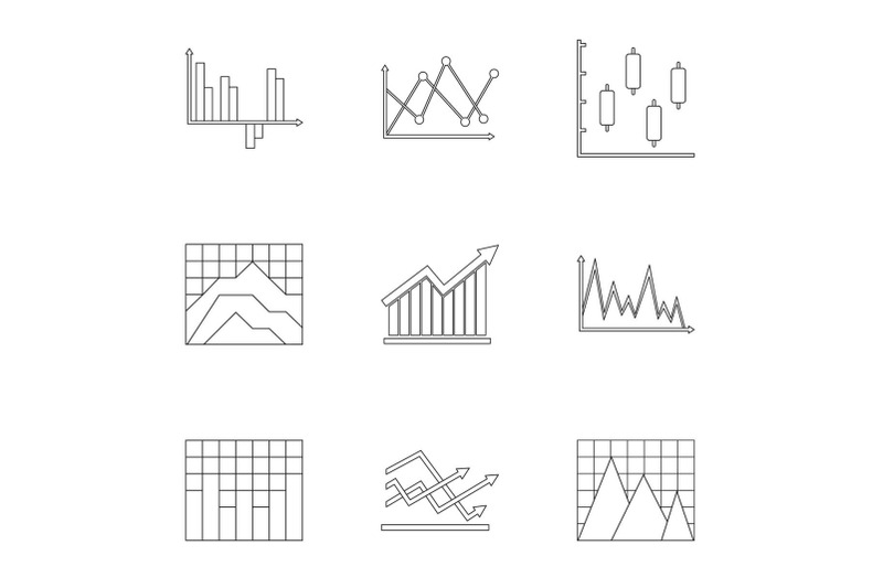 business-stand-icons-set-outline-style