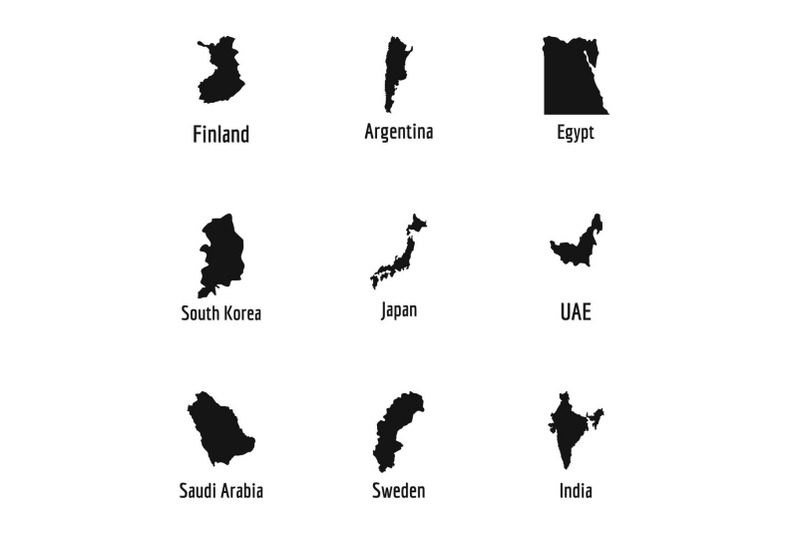 map-of-country-icons-set-simple-style