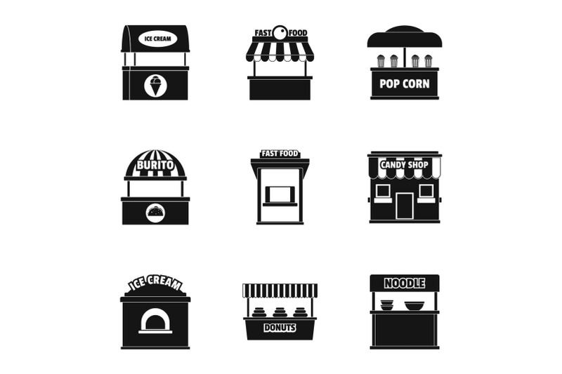 shop-with-food-icons-set-simple-style