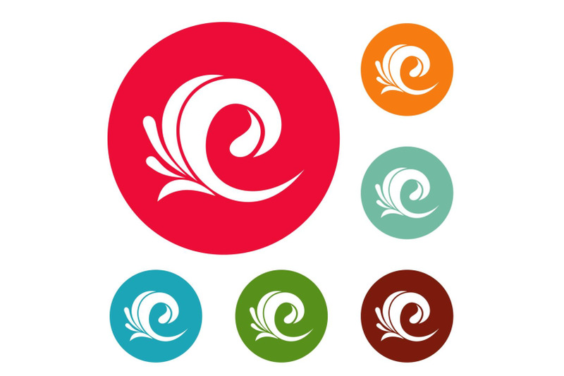 wave-tsunami-icons-circle-set-vector