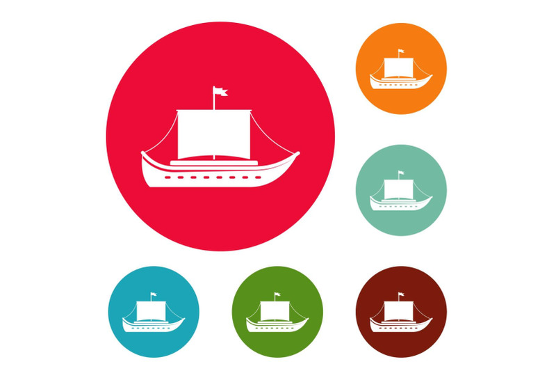 ship-ancient-icons-circle-set-vector