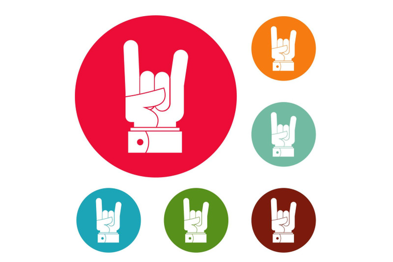 hand-rock-icons-circle-set-vector