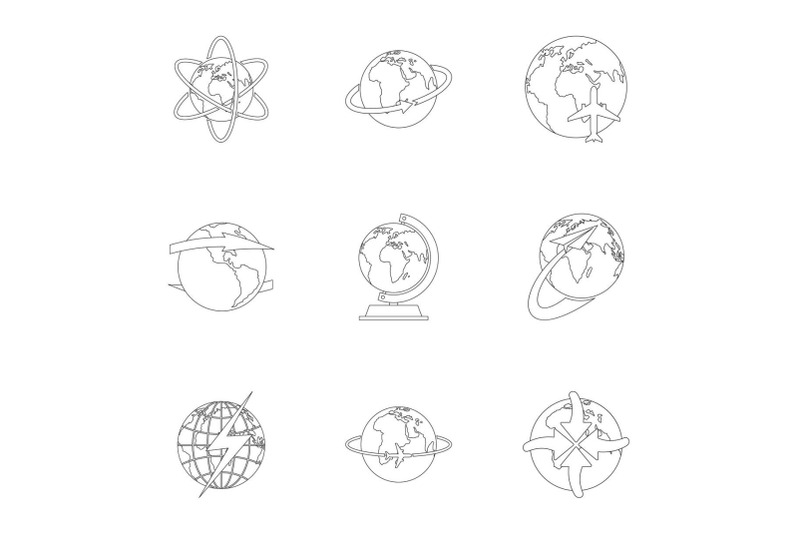 home-planet-icons-set-outline-style