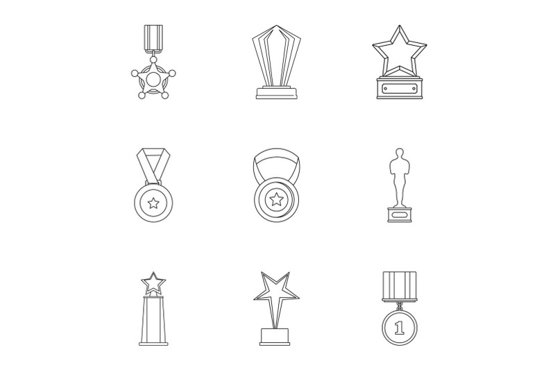 accomplishment-icons-set-outline-style