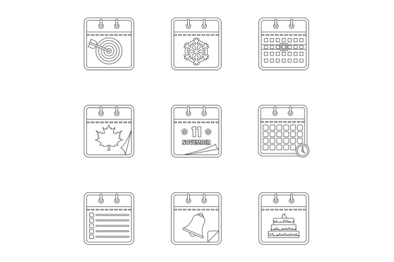 daily-journal-icons-set-outline-style