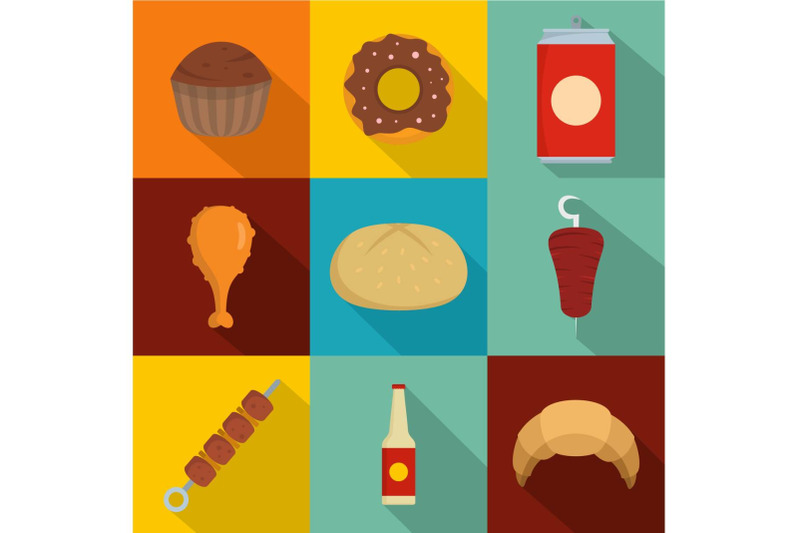 fat-snack-icons-set-flat-style