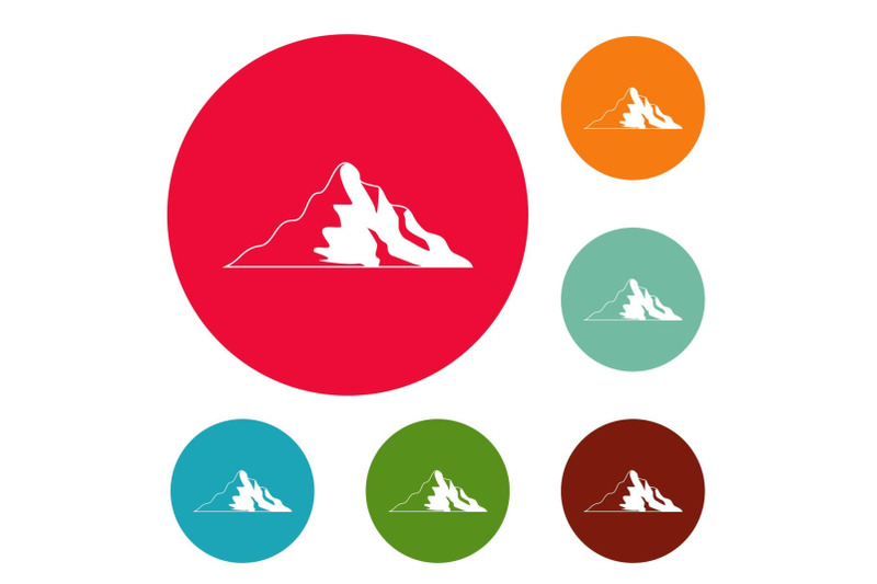 snow-mountain-icons-circle-set-vector