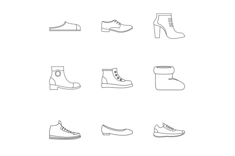 designer-shoes-icons-set-outline-style