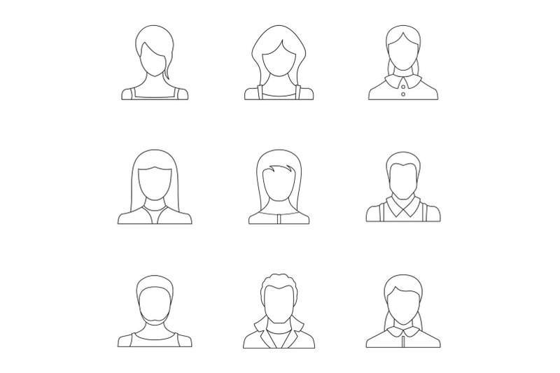 physiognomy-face-icons-set-outline-style