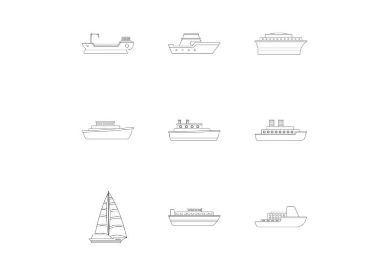 speedboat-icons-set-outline-style