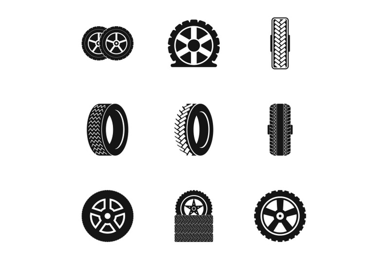 car-wheel-icons-set-simple-style