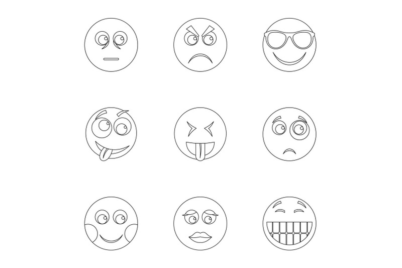 facial-animation-icons-set-outline-style