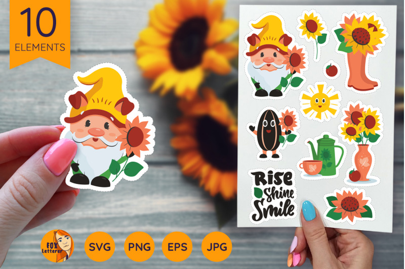 sunflower-and-gnome-stickers