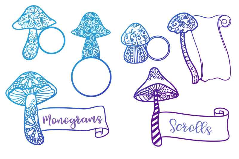 mandala-zentangle-mushrooms-12-svg-items