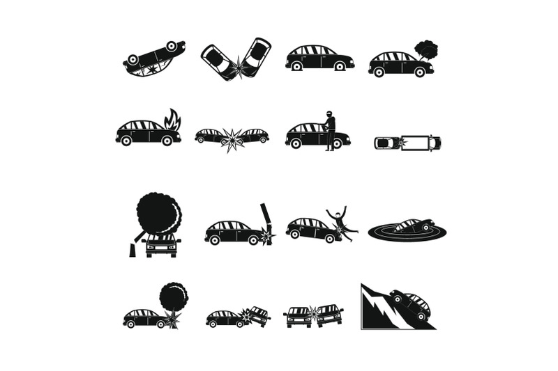 accident-car-crash-case-icons-set-simple-style