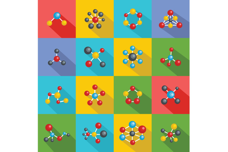molecular-structure-chemical-icons-set-flat-style