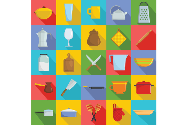 kitchenware-tools-cook-icons-set-flat-style
