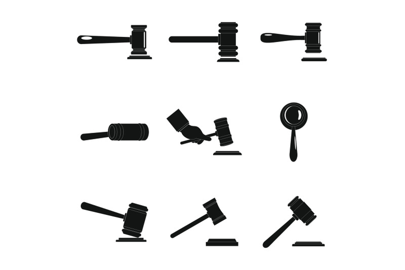 judge-hammer-icons-set-simple-style