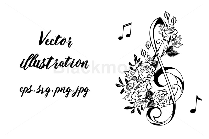 musical-clef-with-outline-roses