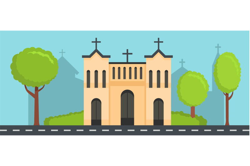 church-with-cross-banner-flat-style