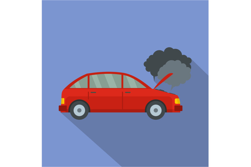 car-in-smoke-icon-flat-style