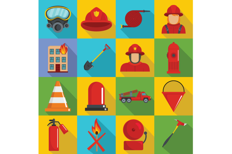 fire-fighter-icons-set-flat-style